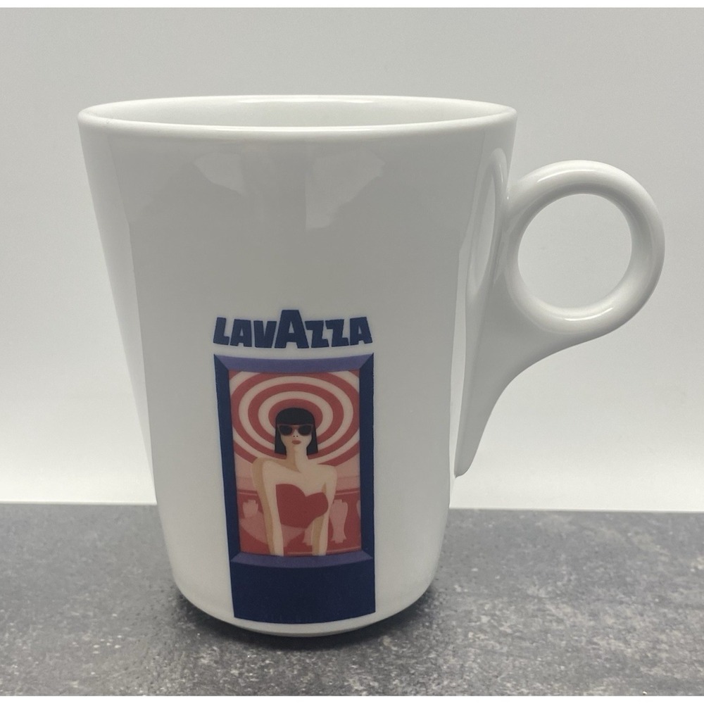 Lavazza Dolcevita Coffee Mug Cup IPA Italy O Ring Handle Red Blue Woman